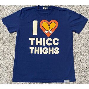 Tipsy Elves "I Heart Thicc Thighs" Turkey Thanksgiving Blue Short Sleeve Shirt